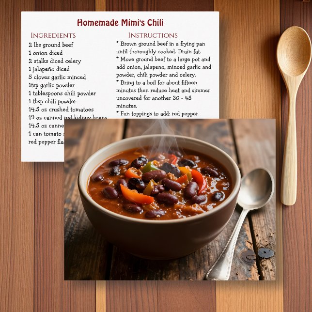 Postale Carte de recette de chili de Mimi (Créateur téléchargé)