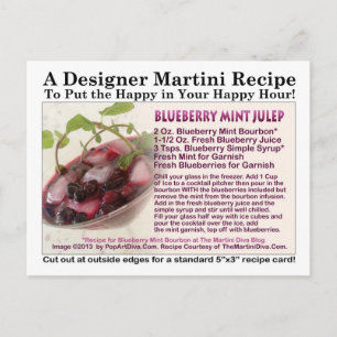 POSTALE CARTE DE RECETTE DE COCKTAIL BLUEBERRY MINT JULEP