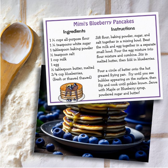 Postale Carte de recette de crêpes aux bleuets (Créateur téléchargé)