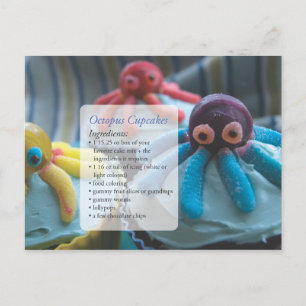 Postale Carte de recette de cupcakes en forme de pieuvre