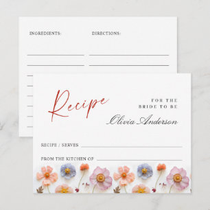 Postale Carte de recette de douche de mariée à fleurs sauv