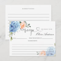 Carte de recette de douche nuptiale d'hortensia bl