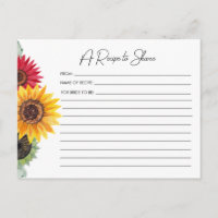 Carte de recette de fête prénuptiale de tournesols