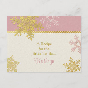 Postale Carte de recette de flocon de neige rose or pour l