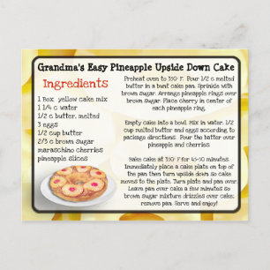 Postale Carte de recette de gâteau à l'envers pour ananas