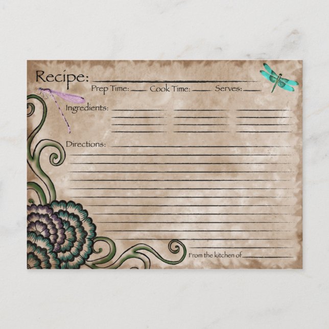Postale Carte de recette de libellule (Devant)