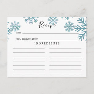 Postale Carte de recette de mariage Flocons de neige bleu