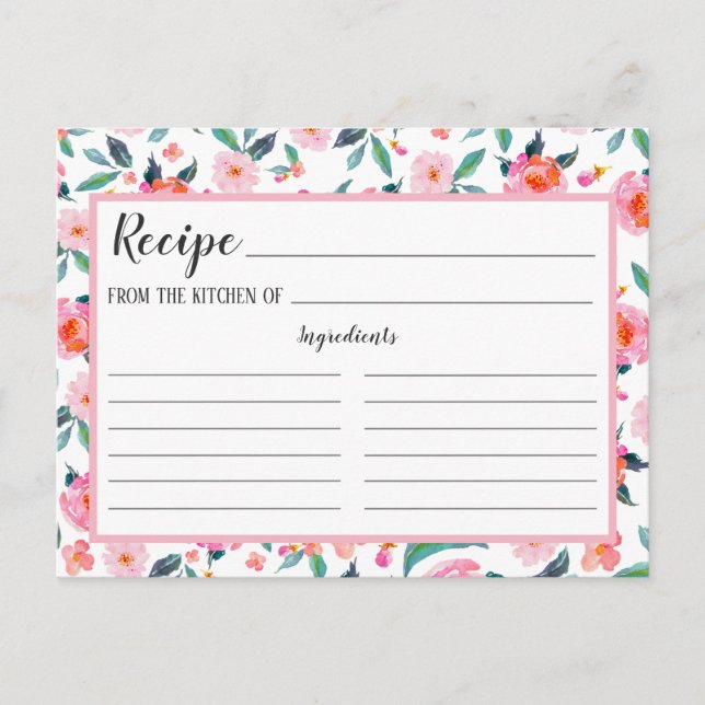 Postale Carte de recette de motif floral rose (Devant)