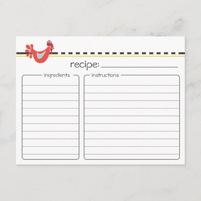 Postale Carte de recette de poulet rétro (Devant)