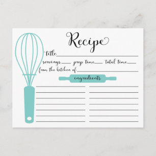 Postale Carte de recette de Whisk Bleu Lettré à la main mo