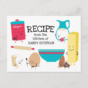 Postale Carte de recette des ingrédients de cuisson rétro