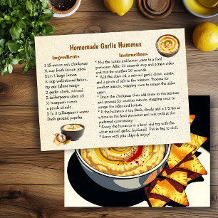 Postale Carte de recette d'houmous à l'ail fait maison