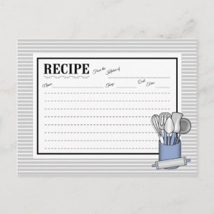 Postale Carte de recette d'ustensile de cuisine bleu Caddy