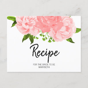 Postale Carte de recette Fête des mariées florale Coral Wa