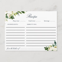 Carte de recette florale blanche en ivoire d'aquar