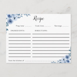 Postale carte de recette florale bleue