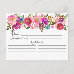 Postale Carte de recette florale couleur aquarelle