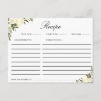 carte de recette florale d'ivoire aquarelle
