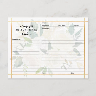 Postale Carte de recette florale en or blanc
