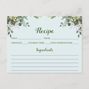 Postale Carte de recette florale Eucalyptus Watercolor
