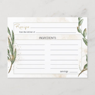 Postale Carte de recette florale vert sauge or