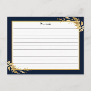 Postale Carte de recette Gold Navy Blue Botanical Foliage