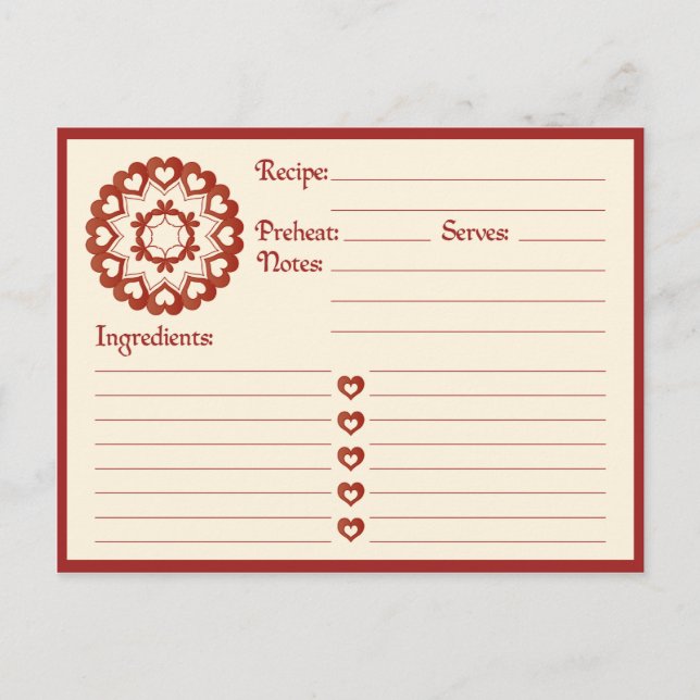 Postale Carte de recette liée par l'amour (Devant)