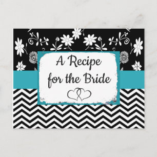 Postale Carte de recette Mariage floral rayé noir et bleu