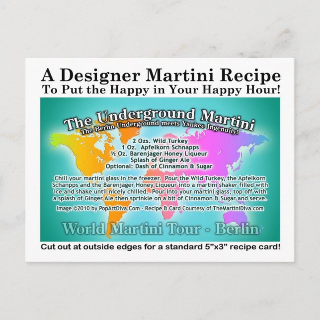 Postale Carte de recette Martini Tour du Monde Souterrain  (Devant)