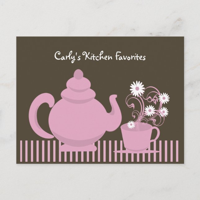 Postale Carte de recette pour théière et marguerite (Devant)