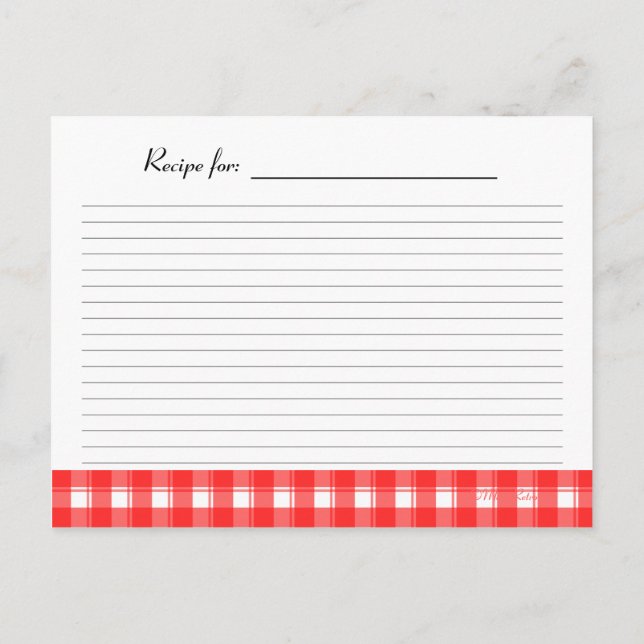 Postale Carte de recette rouge blanc pays plaid (Dos)