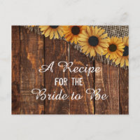 Carte de recette Rustic Wood & Burlap Sunflower Br