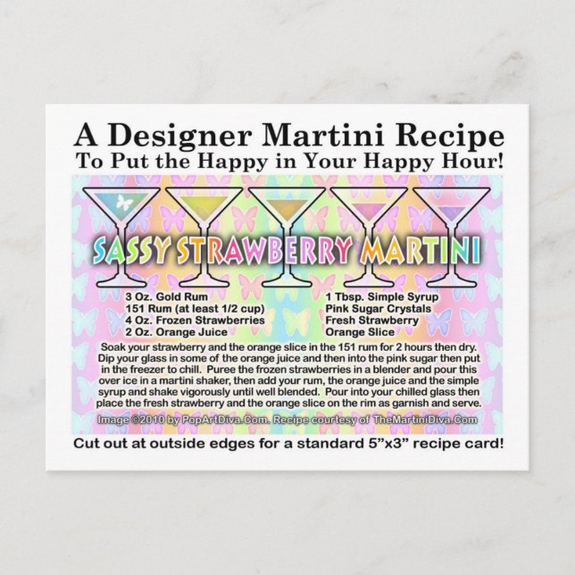 Postale Carte de recette Sassy Strawberry Spring Martini R (Devant)