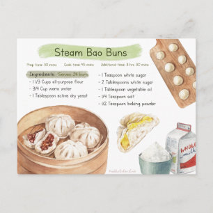Postale Carte de recette Steam Bao Buns