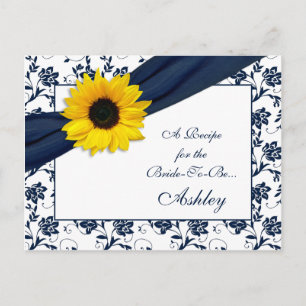 Postale Carte de recette Sunflower Navy Damask pour la mar