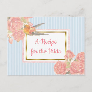 Postale Carte de recette Vintage d'oiseaux Floral Mariage