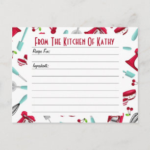 Postale Carte de recettes Aqua et Red Kitchen Gadget
