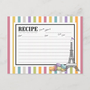 Postale Carte de recettes colorée Paris Macarons Tour Eiff