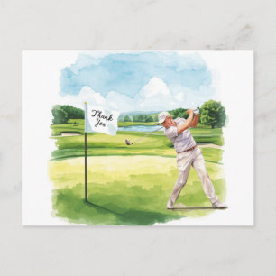 Postale Carte de remerciement aquarelle de golfeur sur ter