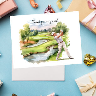Postale Carte de remerciement aquarelle de golfeur sur ter