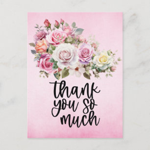 Postale Carte de remerciement aux roses roses sur fond ros