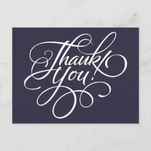 Postale Carte de remerciement bleu marine écriture fantais