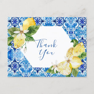 Postale carte de remerciement carrelage floral citron médi
