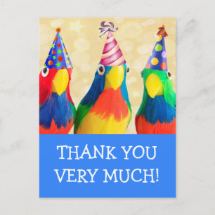 Postale Carte de remerciement d'anniversaire avec perroque