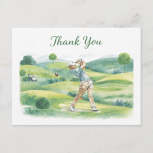 Postale Carte de remerciement de golf avec golfeur en swin