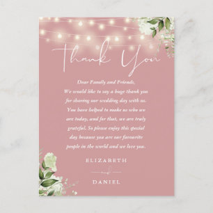 Postale Carte de remerciement de mariage à la verdure Rose