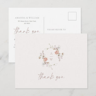 Postale Carte de remerciement de mariage à monogramme flor