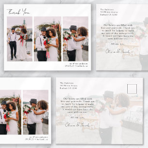 Postale Carte de remerciement de mariage calligraphie 4 ph