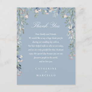 Postale Carte de remerciement de mariage Fleurie Bleu Pous