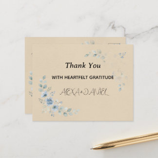 Postale Carte de remerciement de mariage florale bleu pous